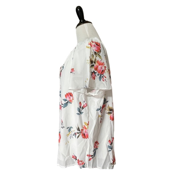 NWOT Women's Floral Print V Neck Ruffle Short Sleeve Loose Blouse XL - Picture 3 of 7